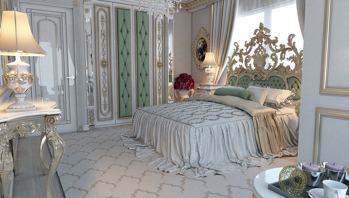 Lüks Abudabi Klasik Bej Yatak Odası