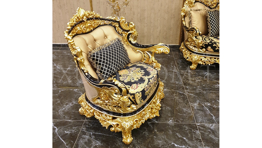 Lüks Altay Ensemble de canapés classiques noirs - 5