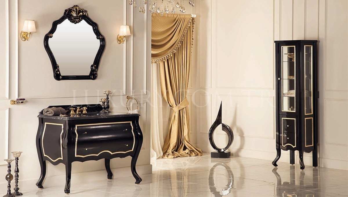 Lüks Bergora Siyah Klasik Мебель для ванной комнаты Takımı - 1