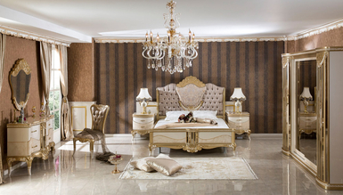 Lüks Hakasya Krem Klasik Yatak Odası - 1128