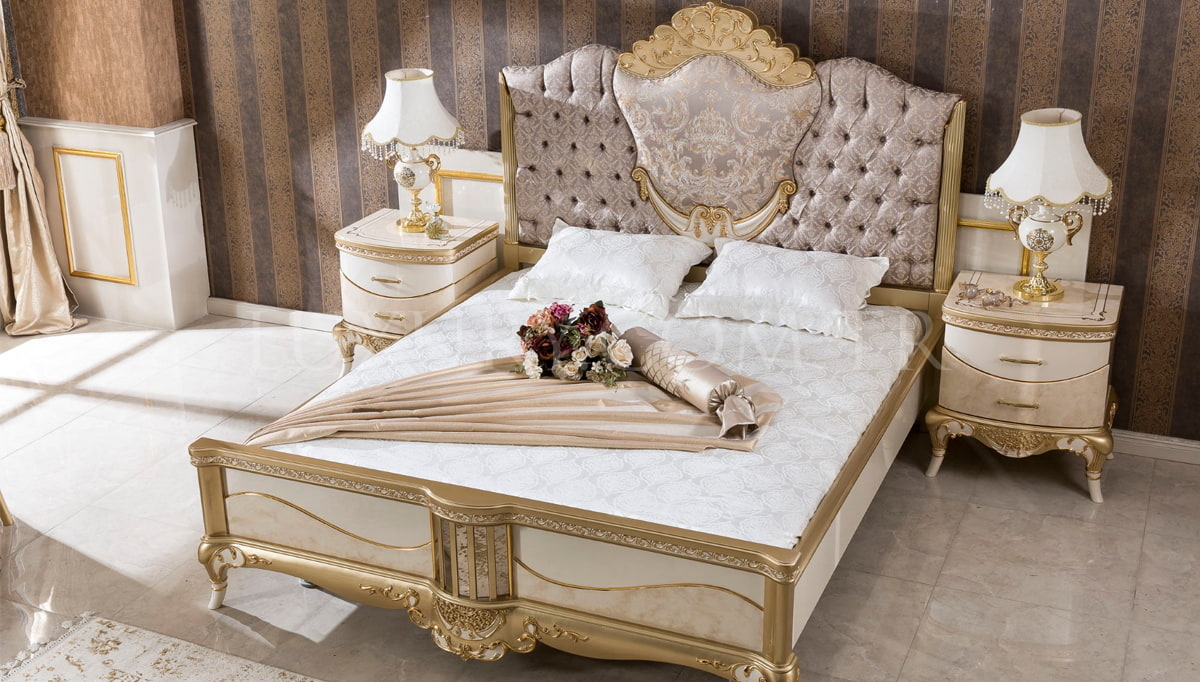 Lüks Hakasya Krem Klasik Yatak Odası