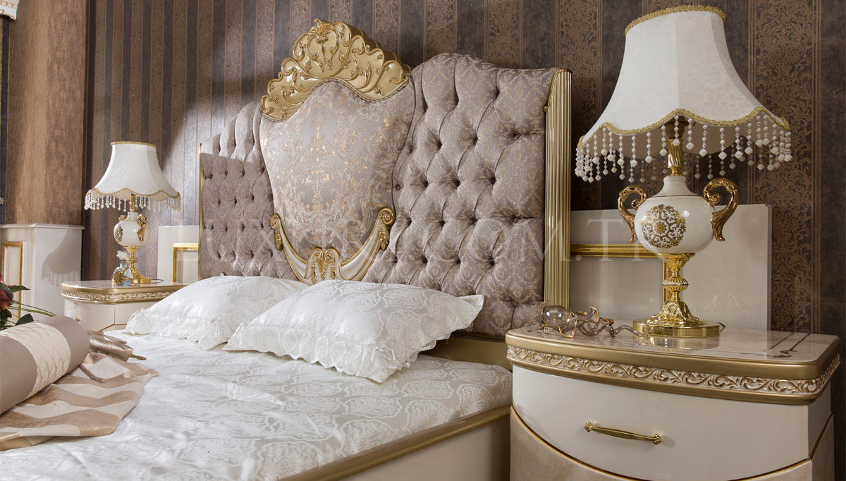 Lüks Hakasya Krem Klasik Yatak Odası