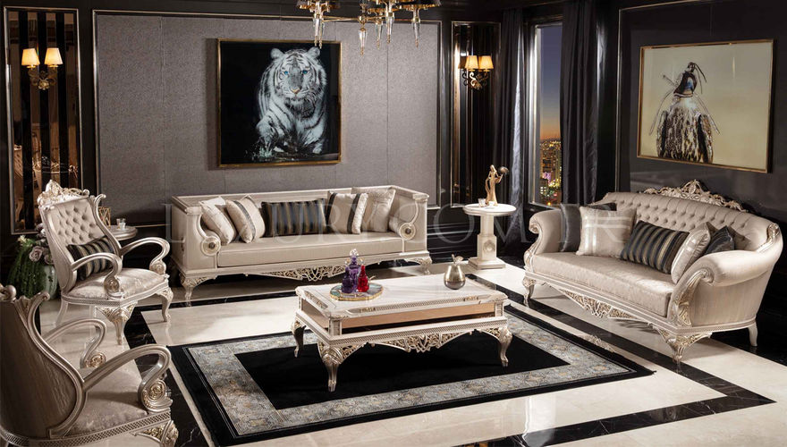 Lüks Kapadokya Krem Klasik Koltuk Takımı - 1128