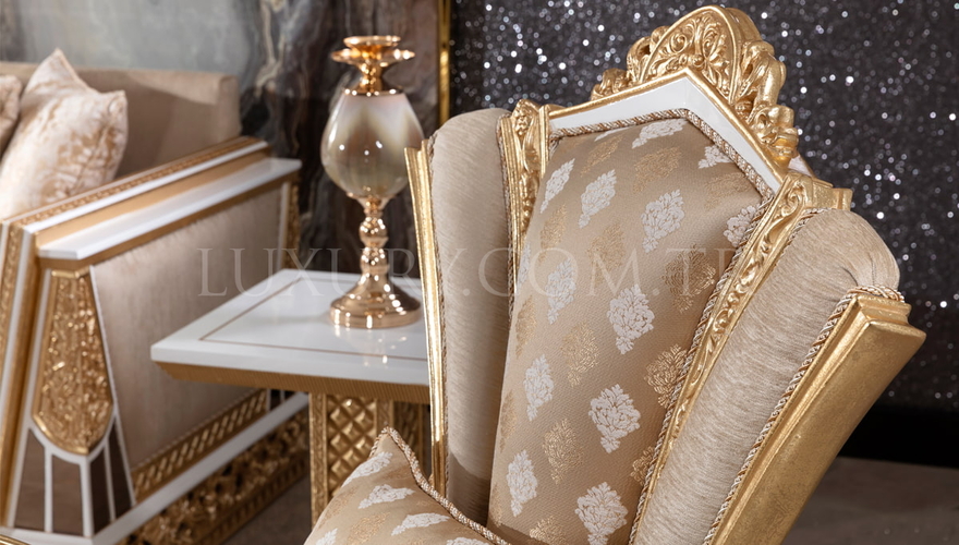 Lüks Navona Krem Klasik Koltuk Takımı - 10