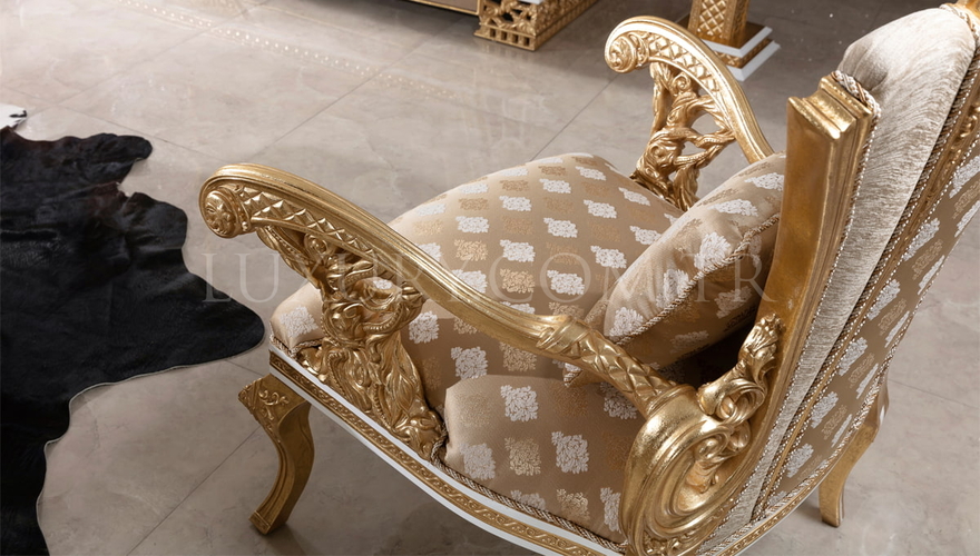 Lüks Navona Krem Klasik Koltuk Takımı - 11