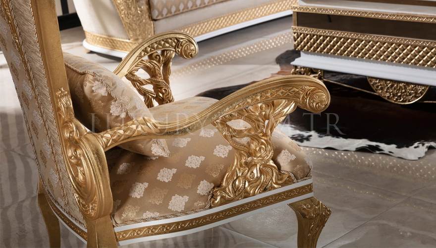 Lüks Navona Krem Klasik Koltuk Takımı - 6