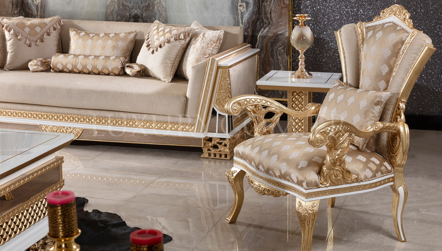 Lüks Navona Krem Klasik Koltuk Takımı - 2