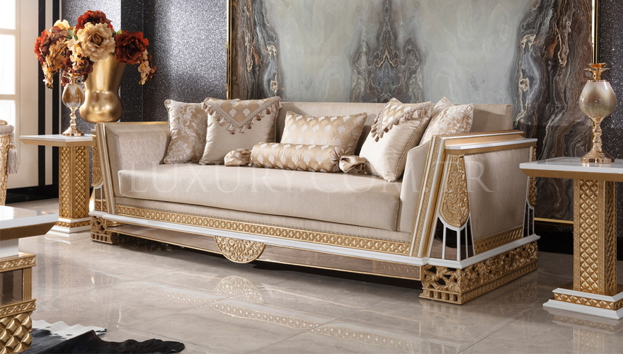 Lüks Navona Krem Klasik Koltuk Takımı - 3