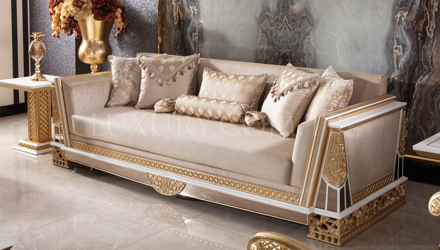 Lüks Navona Krem Klasik Koltuk Takımı - 5