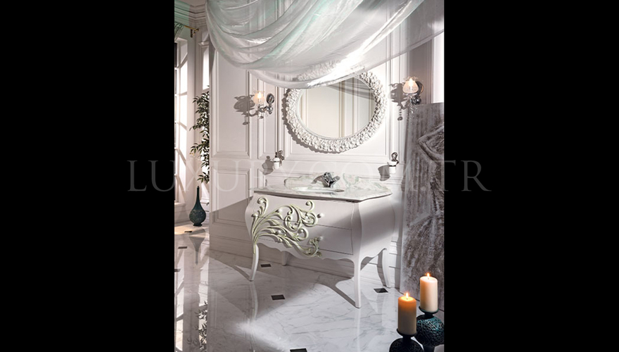 Lüks Sangus Beyaz Klasik Мебель для ванной комнаты Takımı - 1