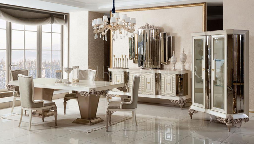 525 - Lüks Vistera Beyaz Art Deco Yemek Odası