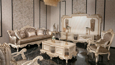 Lüks Zerafet Klasik Beyaz Koltuk Takımı - 824