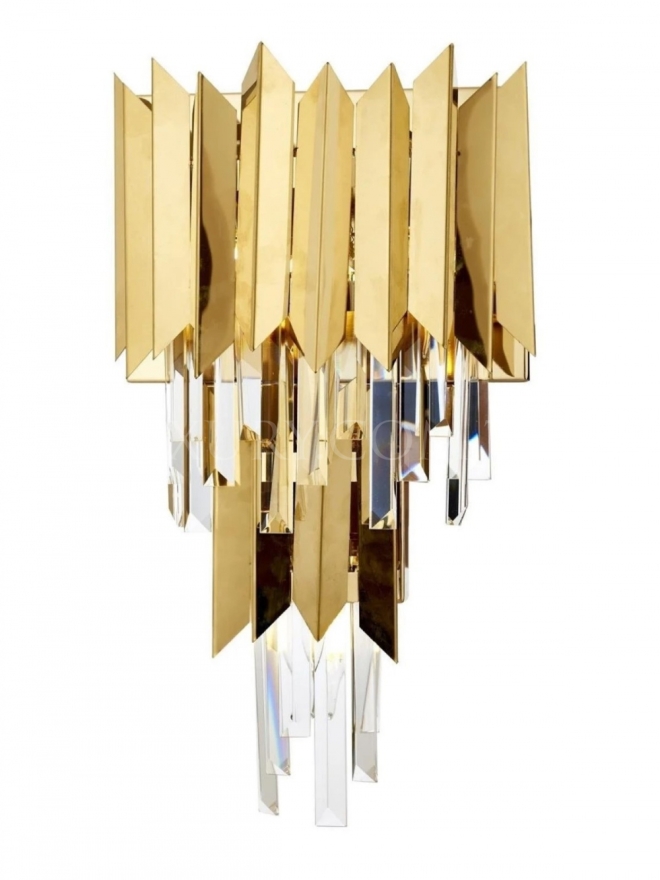 Luxury AP-60101-S Sarı Kaplama Aplik E14 Metal Kristal 28x15cm - Luxury Avize ve Aydınlatma