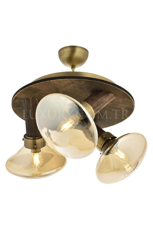 Luxury AR-60051-3E Eskitme Kaplama Modern Chandelier E14 Metal Wood Cam 35cm - Luxury Avize ve Aydınlatma