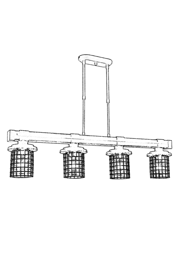 Luxury AV-60002-4EY Eskitme Kaplama Modern Avize E27 Metal Ahşap Cam 95x15cm - 2