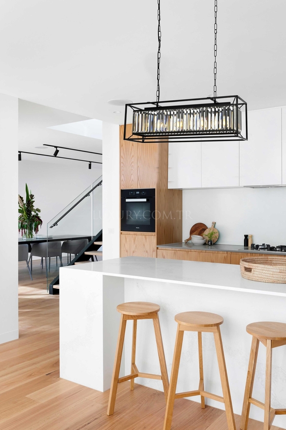 Luxury AV-60029-4Y-BSY Siyah Boyalı Modern Avize E27 Metal Kristal 80x22cm - 2