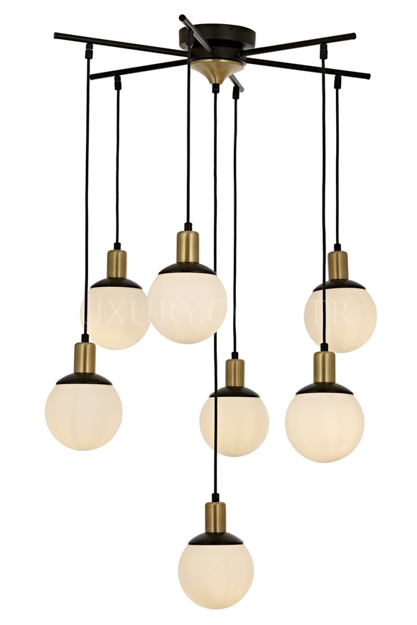 Luxury AV-60273-7BSY Siyah Boyalı Modern Avize E27 Metal Cam 70cm - Luxury Avize ve Aydınlatma