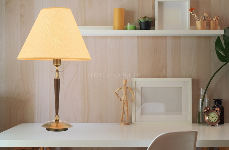 Luxury HML-9009-1EB Eskitme Kaplama Desk Lamp E27 Metal Wood Kumaş 40cm - 2