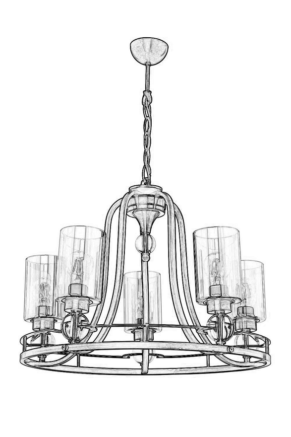 Luxury L-1597-5E Eskitme Kaplama Modern Chandelier E27 Metal Cam 62cm - 5