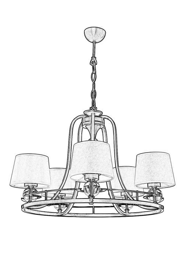 Luxury L-1597-5ES Eskitme Kaplama Modern Chandelier E27 Metal Cam Kumaş 65cm - 5