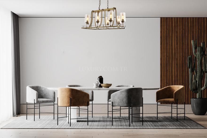 Luxury L-1597-8E-YM Eskitme Kaplama Modern Chandelier E27 Metal Cam 89x50cm - 3