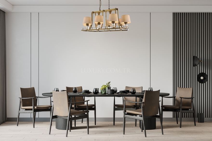 Luxury L-1597-8ES-YM Eskitme Kaplama Modern Chandelier E27 Metal Cam Kumaş 92x55cm - 2