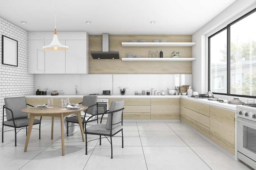 Luxury L-4100-A6-BBY White Boyalı Modern Chandelier E27 Metal Wood 32cm - 2