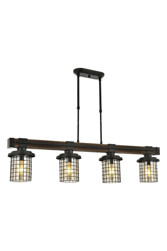 Luxury L-60002-4EY Eskitme Kaplama Modern Chandelier E27 Metal Wood Cam 95x15cm - 1