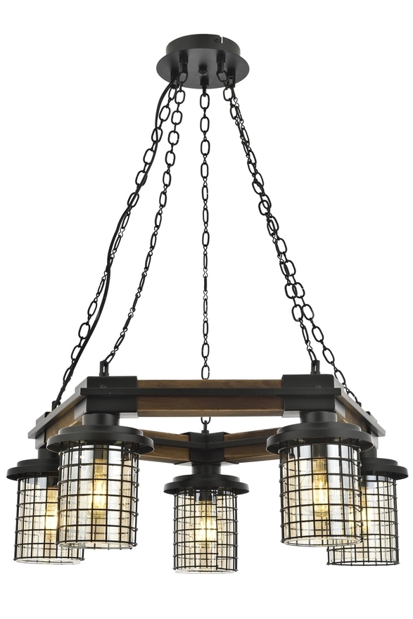 Luxury L-60002-5ET Eskitme Kaplama Modern Chandelier E27 Metal Wood Cam 50cm - 1