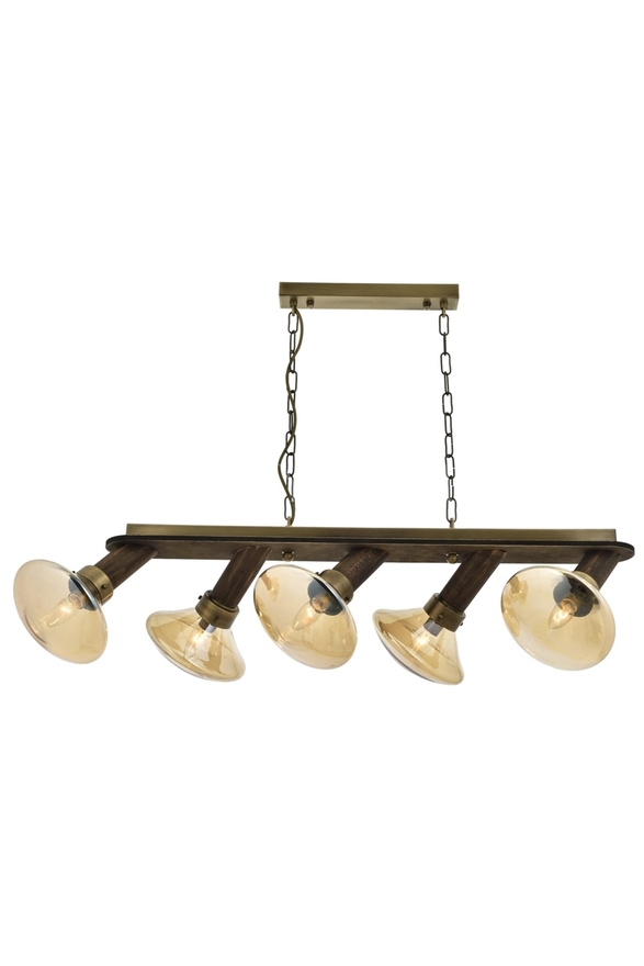 Luxury L-60051-5EY Eskitme Kaplama Modern Chandelier E14 Metal Wood Cam 90x27cm - Luxury Avize ve Aydınlatma
