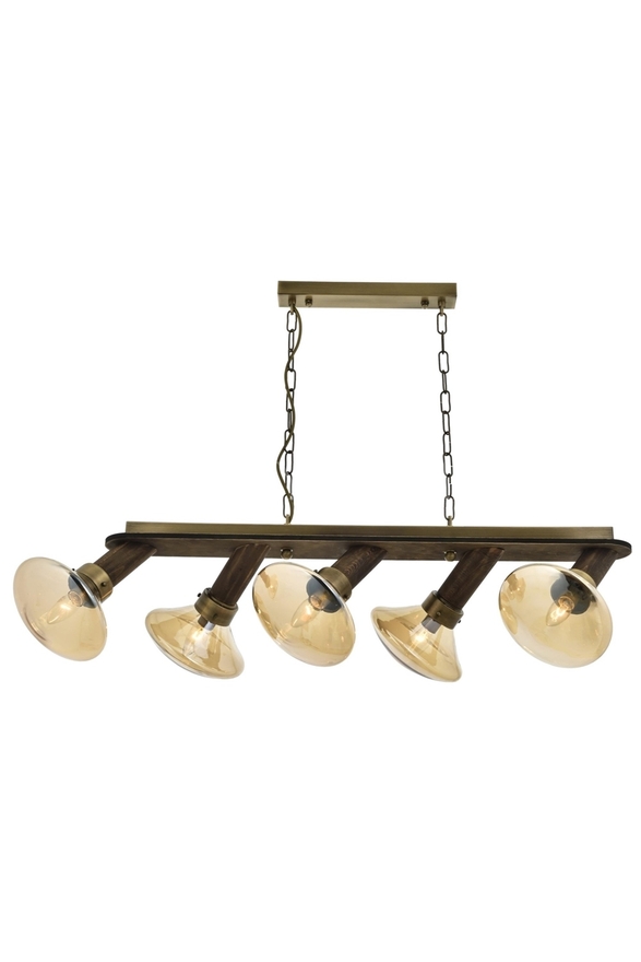 Luxury L-60051-5EY Eskitme Kaplama Modern Chandelier E14 Metal Wood Cam 90x27cm - 1