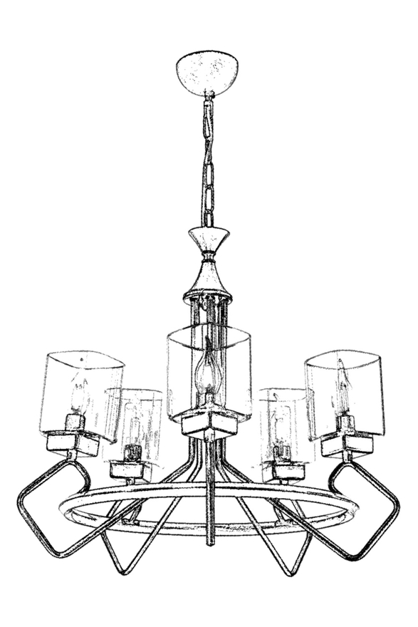 Luxury L-60135-5E Eskitme Kaplama Modern Chandelier E14 Metal Cam 60cm - 6