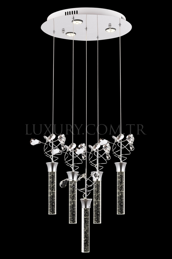 Luxury L-60148-5KT Krom Kaplama Modern Chandelier LED Metal Kristal Cam 40cm - 1