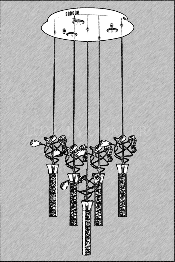 Luxury L-60148-5KT Krom Kaplama Modern Chandelier LED Metal Kristal Cam 40cm - 2