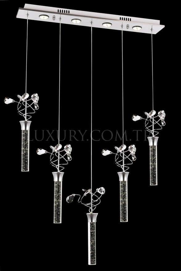 Luxury L-60148-5KY Krom Kaplama Modern Chandelier LED Metal Pleksi Cam 70x13cm - 1