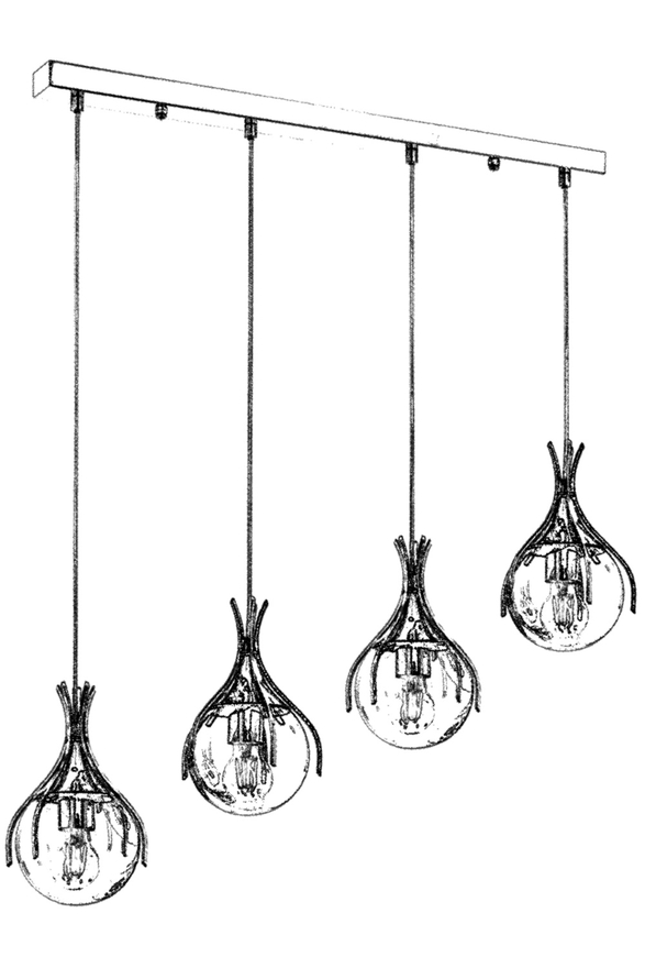 Luxury L-60161-4KY Krom Kaplama Modern Chandelier E27 Metal Cam 70x13cm - 3