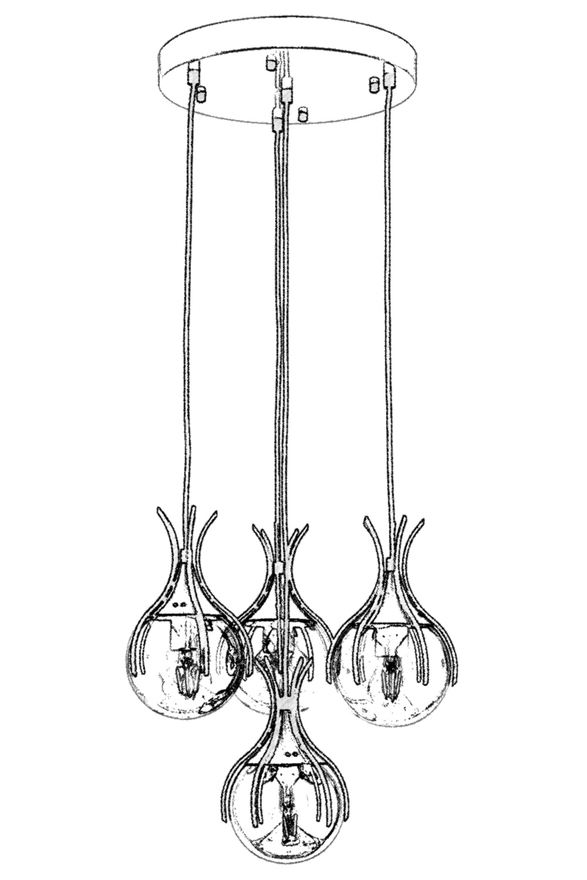 Luxury L-60161-4T-BSY Black Boyalı Modern Chandelier E27 Metal Cam 40cm - 4