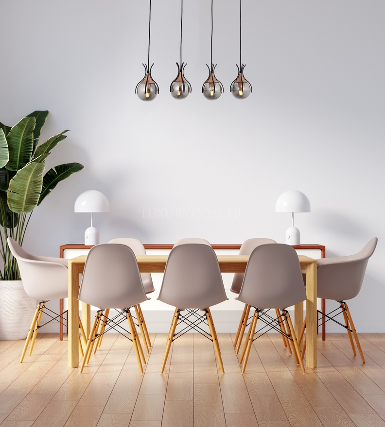 Luxury L-60161-4Y-BSY Black Boyalı Modern Chandelier E27 Metal Cam 70x13cm - 4