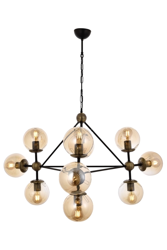 Luxury L-60163-10BSY Black Boyalı Modern Chandelier E27 Metal Cam 100cm - 1