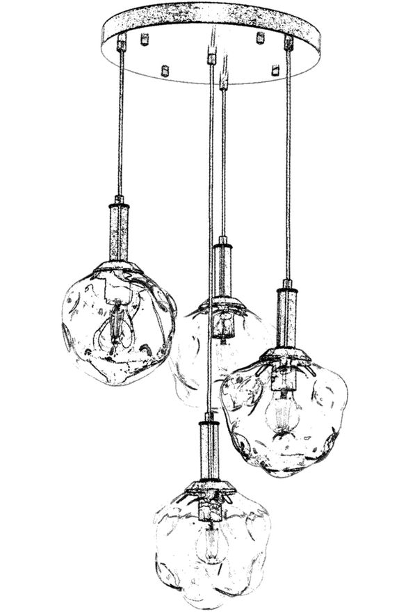 Luxury L-60210-4ET Eskitme Kaplama Modern Chandelier E27 Metal Cam 40cm - 4
