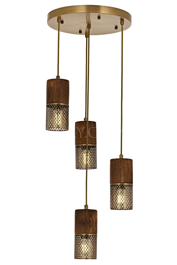 Luxury L-60265-4ET Eskitme Kaplama Modern Chandelier E27 Metal Wood 35cm - Luxury Avize ve Aydınlatma