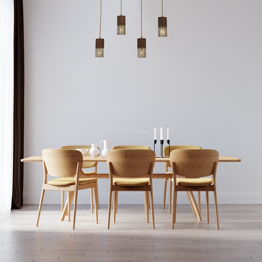 Luxury L-60265-4EY Eskitme Kaplama Modern Chandelier E27 Metal Wood 80x9cm - 4