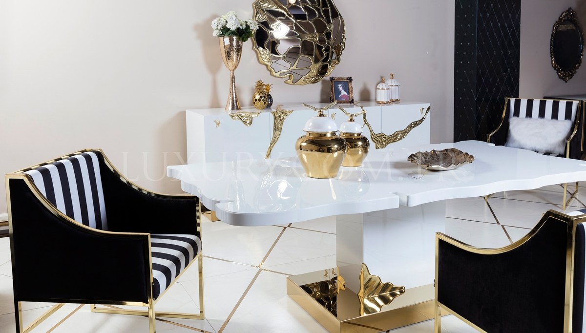 Luxury Metal Beyaz Yemek Odası