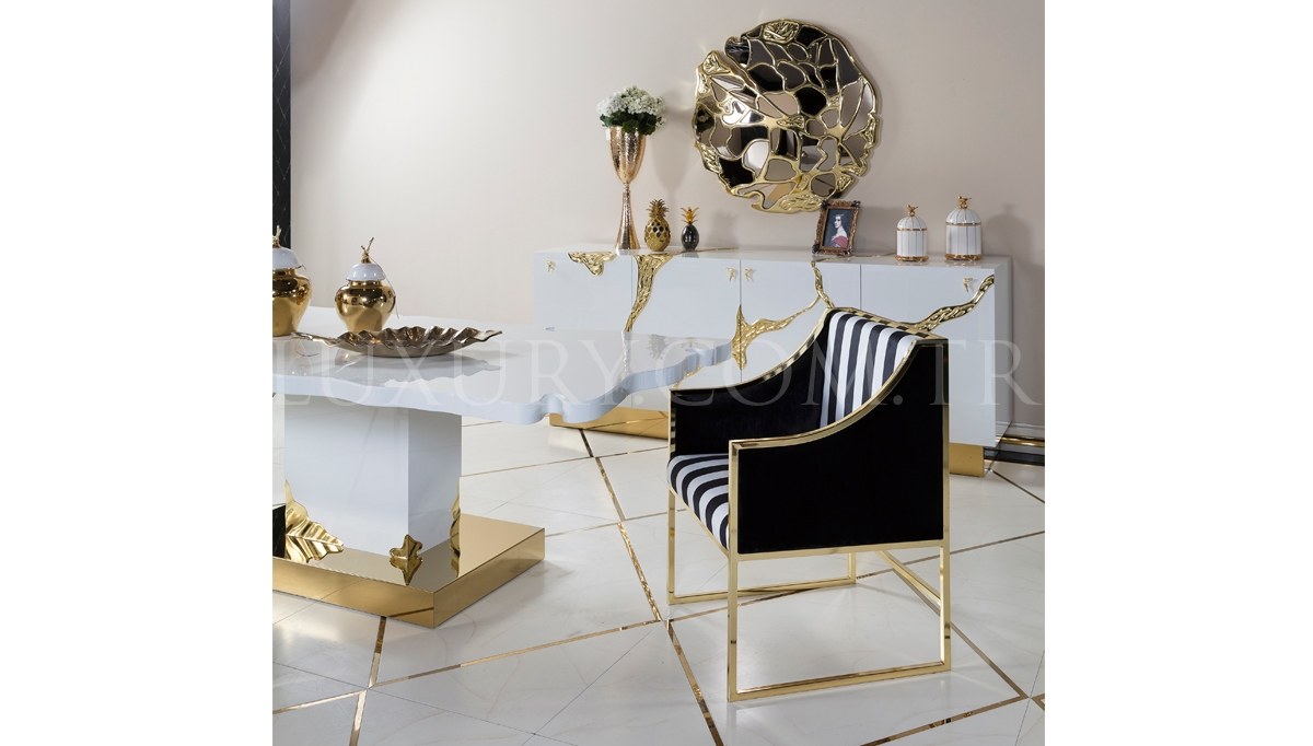 Luxury Metal Beyaz Yemek Odası