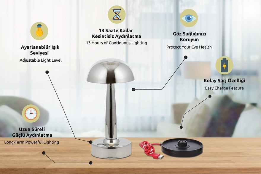 LUXURY ML-64004-K Krom Kaplama Desk Lamp LED Metal Pleksi 12cm - 6