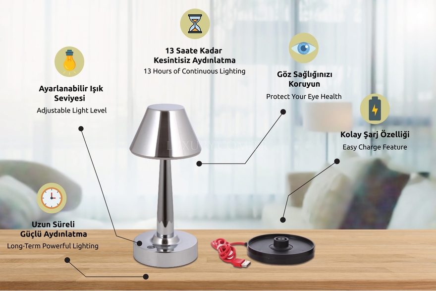 LUXURY ML-64006-K Krom Kaplama Desk Lamp LED Metal Pleksi 11cm - 4