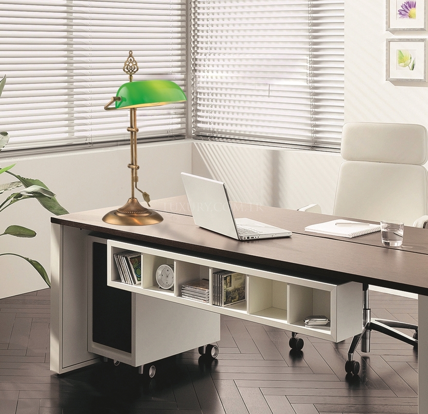Luxury ML-9063-GREEN Eskitme Kaplama Desk Lamp E27 Metal Cam 30x20cm - 3