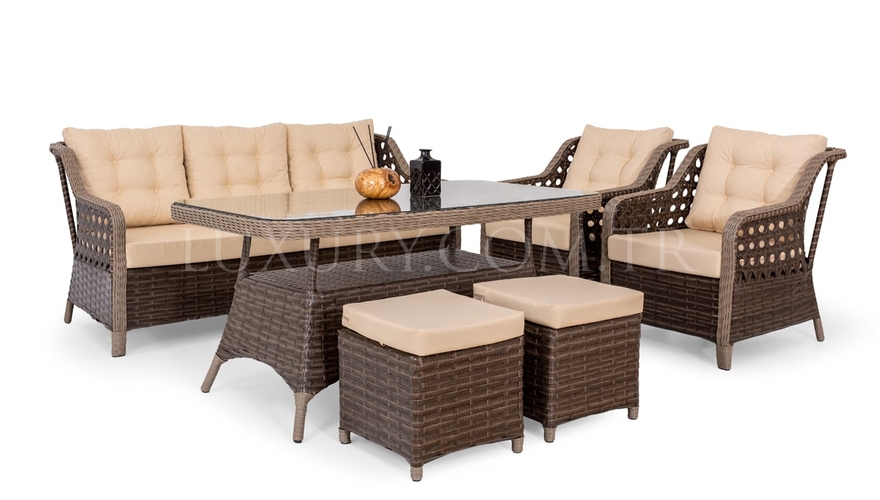 Manolya Brown Garden Sofa Set - 3