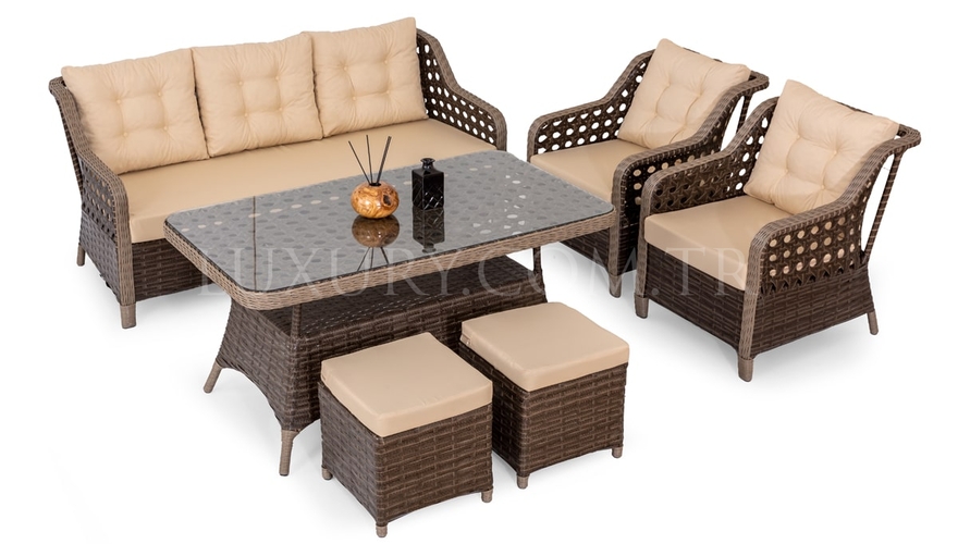 Manolya Brown Garden Sofa Set - 1