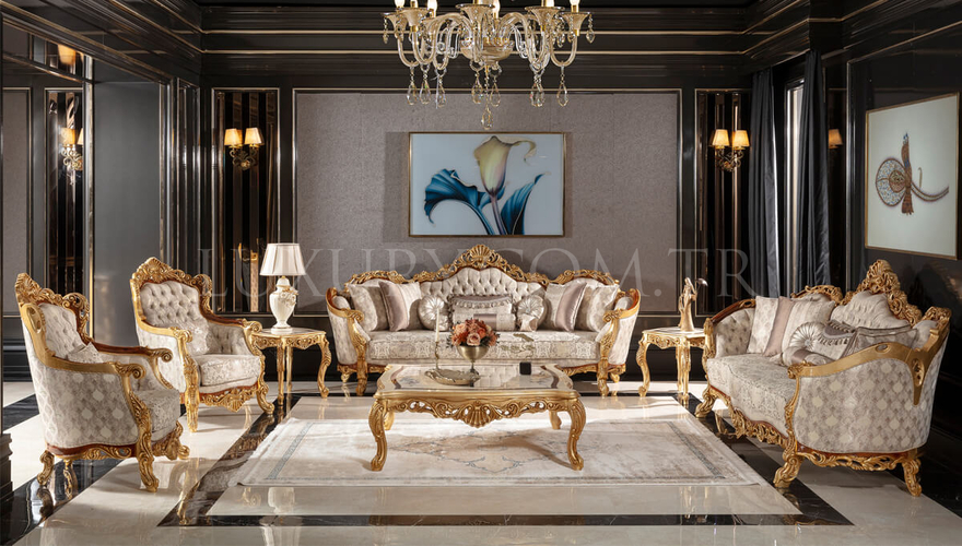 Martinik Gold Varaklı Classic Living Room - 1